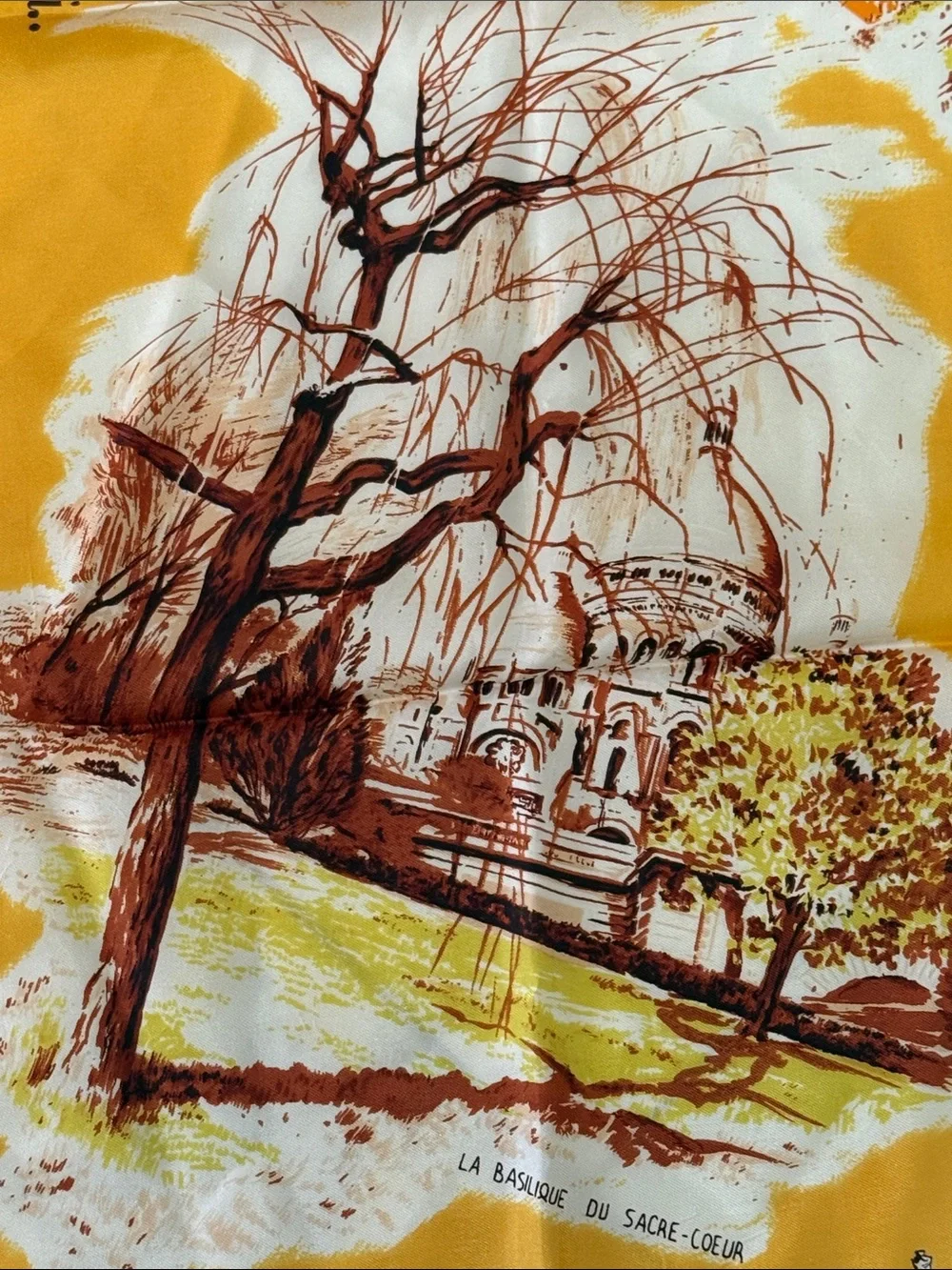 Parisian Paris France Landmark Scarf Mustard Yellow VINTAGE Excellent Unique
